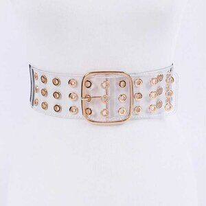 Plus Size Rivet Cleared Stretch Belt - Clear/Gold